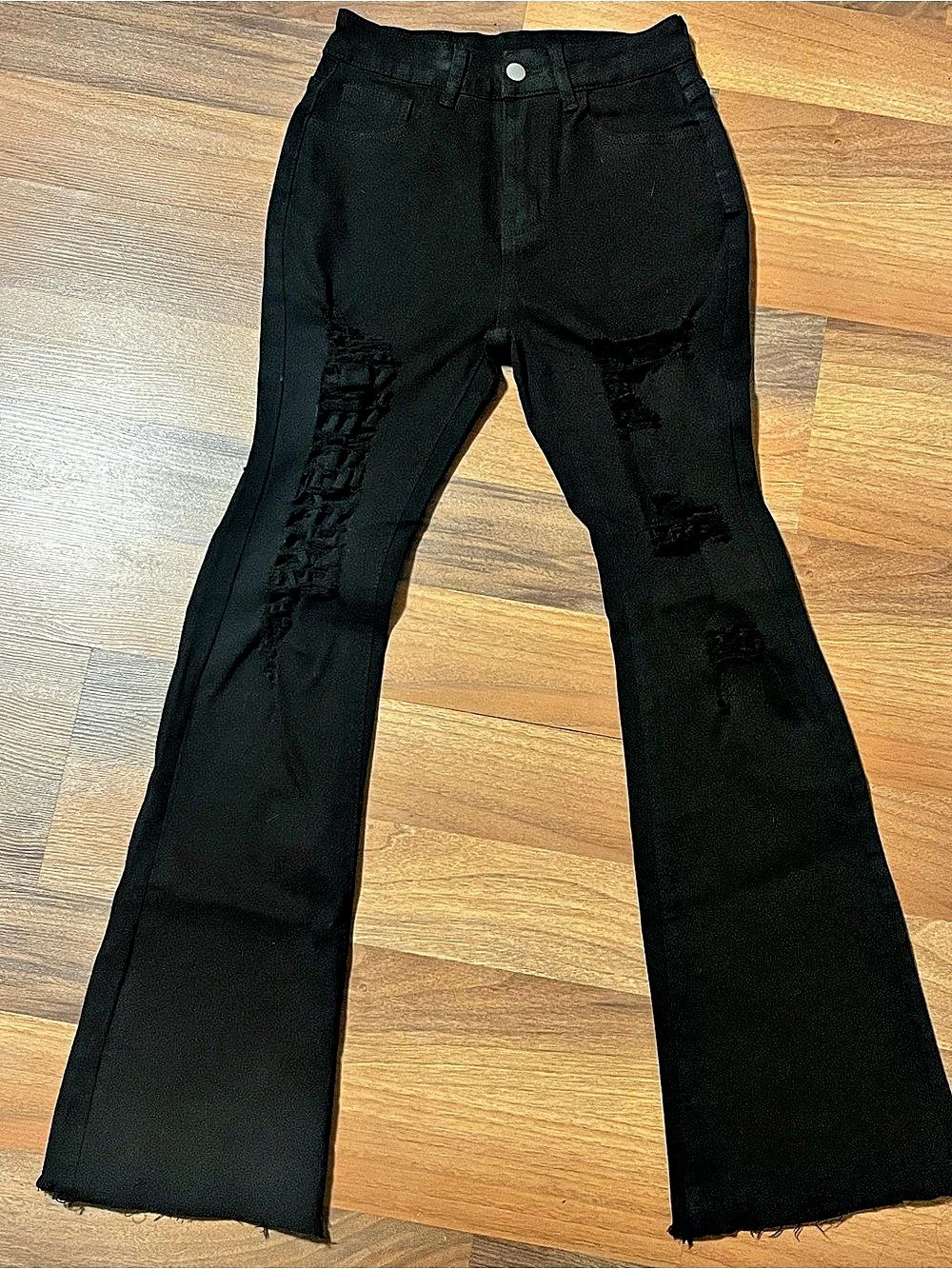 Black Distressed Flare Jeans